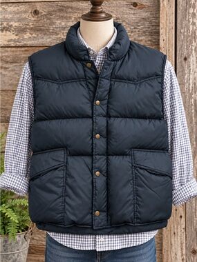 Vintage Red Head Quilted Down Vest LARGE made in Korea Dark Gray/Black